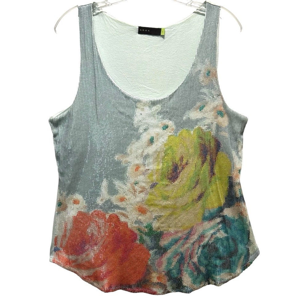 VTG Revolve AREA Y2K Multicolor Sequin Graphic Floral Tank Top - Large